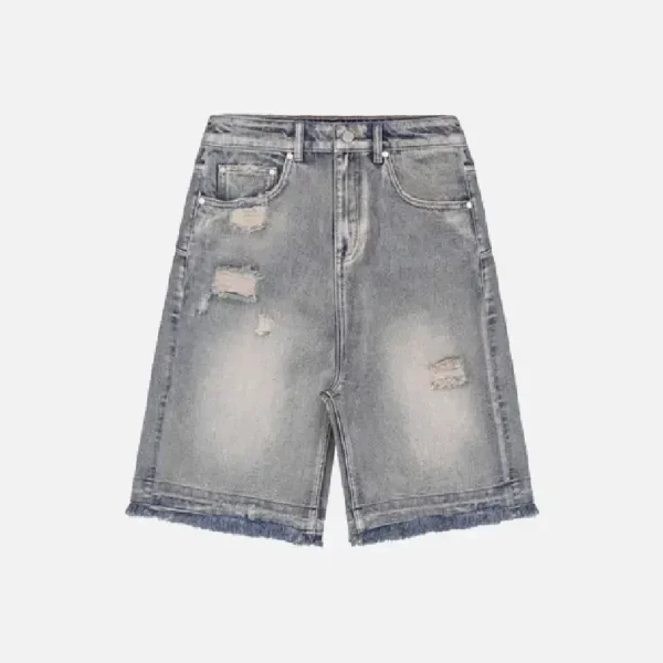 Racer Worldwide Blue Distressed Denim Shorts (1)